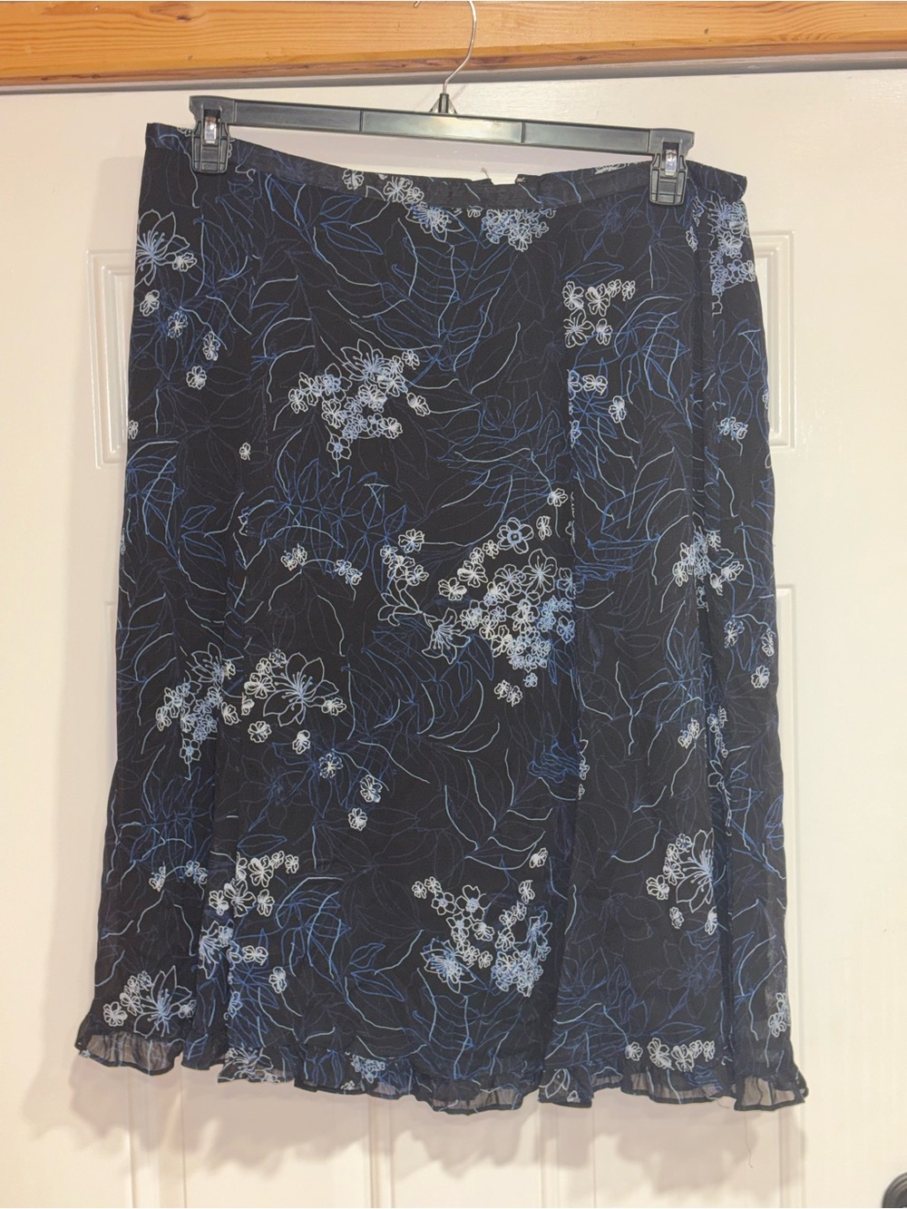 Sag Harbor Black Floral A-Line Skirt with Blue and White Accents